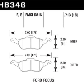 Hawk 00-04 Ford Focus Blue 9012 Race Front Brake Pads HB346E.713