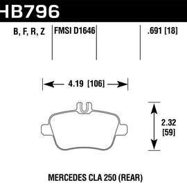 Hawk for 14-17 Mercedes-Benz CLA 250 HPS Street Rear Brake Pads - hawkHB796F.691 HB796F.691