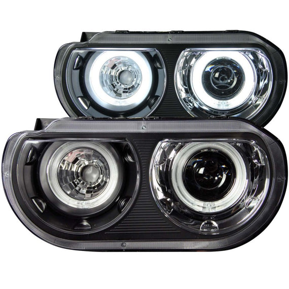 ANZO 2008-2014 Dodge Challenger Projector Headlights w/ Halo Black (CCFL) (HID Compatible) 121306