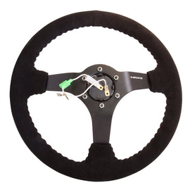 NRG Reinforced Steering Wheel (350mm / 3in. Deep) Blk Suede w/Blk BBall Stitch (Odi Bakchis Edition) RST-036MB-S