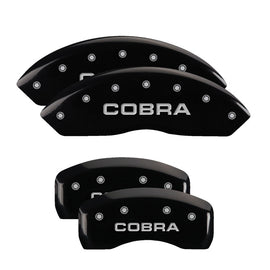 MGP 4 Caliper Covers Engraved Front & Rear Cobra Black finish silver ch 10017SCOBBK