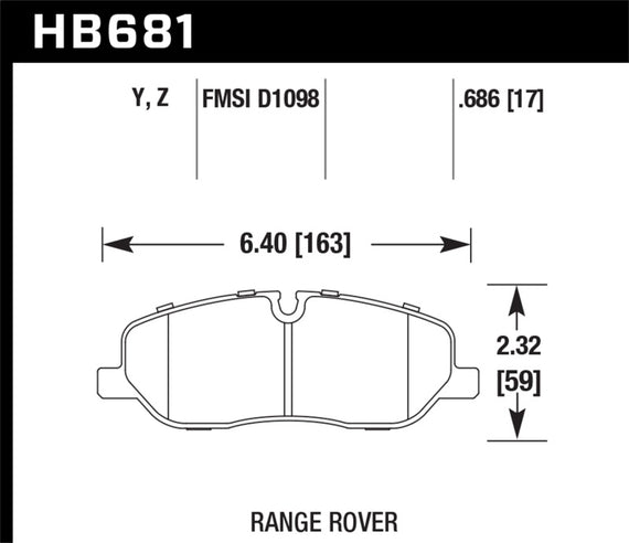 Hawk 05-09 Range Rover LR3 D1098 Performance Ceramic Street Front Brake Pads HB681Z.686