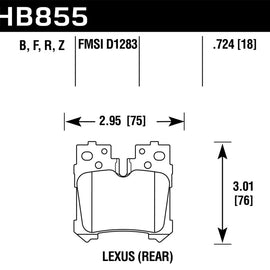 Hawk 07-17 Lexus LS460 / 08-16 Lexus LS600h Performance Ceramic Street Rear Brake Pads HB855Z.724