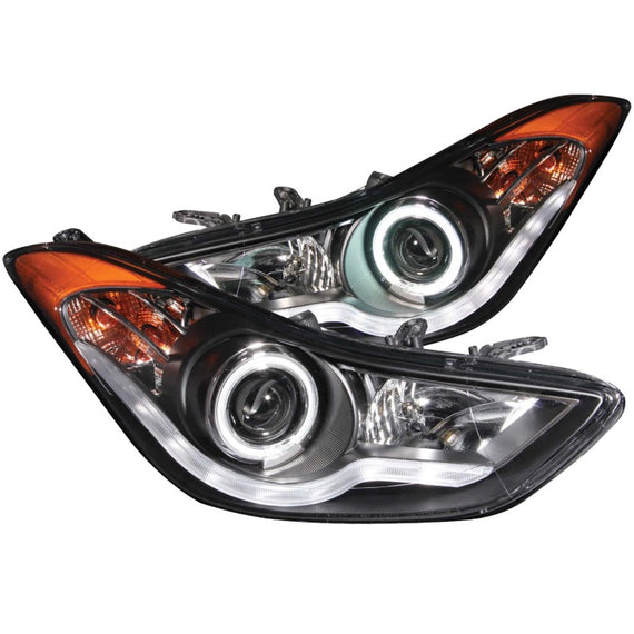 ANZO 2011-2014 Hyundai Elantra Projector Headlights w/ Halo Black (CCFL) 121456