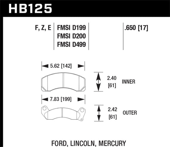 Hawk for 84-93 Ford for Mustang Blue 9012 Race Front Brake Pads - hawkHB125E.650 HB125E.650
