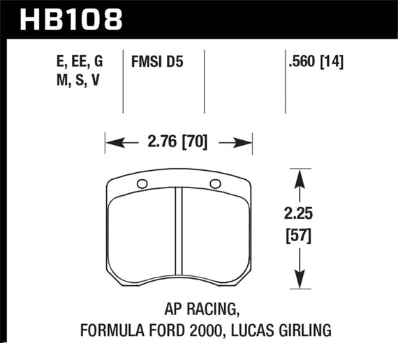 Hawk AP Racing / FF 2000 HT-10 Race Brake Pads HB108S.560