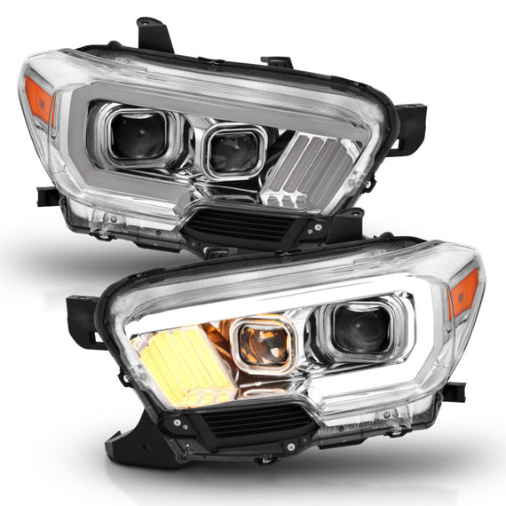 ANZO 2016-2017 Toyota Tacoma Projector Headlights w/ Plank Style Design Chrome/Amber w/ DRL 111380