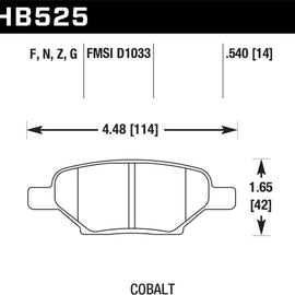 Hawk 05-10 Chevrolet Cobalt SS / 07-10 Pontiac G5 / 05-10 Pontiac G6 DTC-60 Race Rear Brake Pads HB525G.540