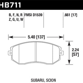 Hawk DTC-80 13 Subaru BRZ/13 Legacy 2.5i/13 Scion FR-S Front Race Brake Pads HB711Q.661