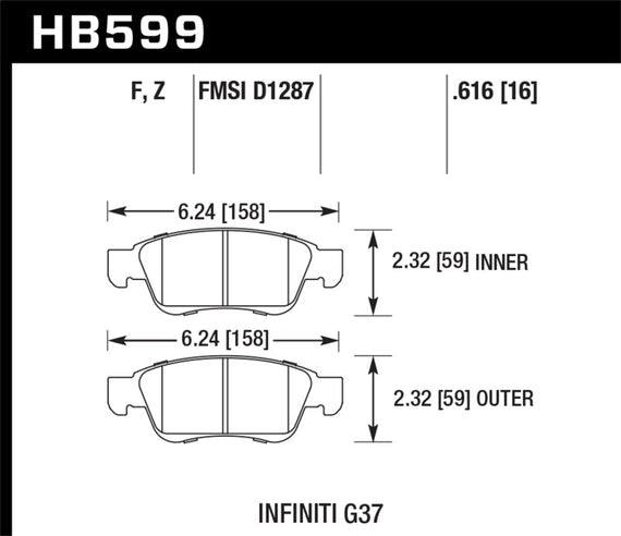 Hawk Ceramic Performance Front Brake Pads for Infiniti G35 G37 Q60 Sport IPL HB599Z.616