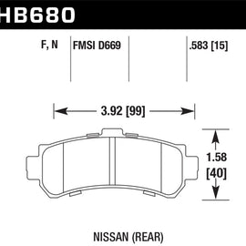 Hawk 96-99 Nissan Sentra Rear HPS Brake Pads HB680F.583