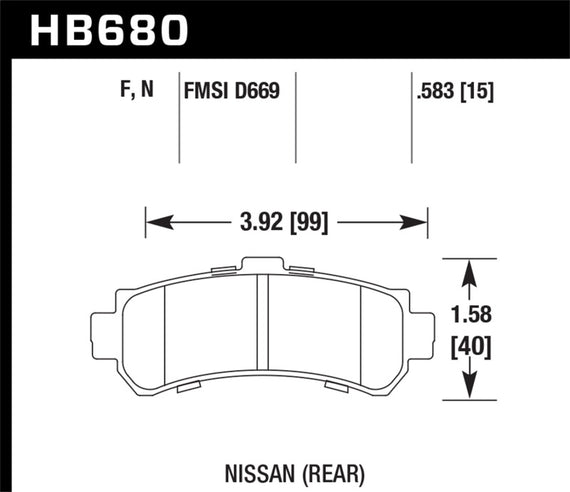 Hawk 96-99 Nissan Sentra Rear HPS Brake Pads HB680F.583