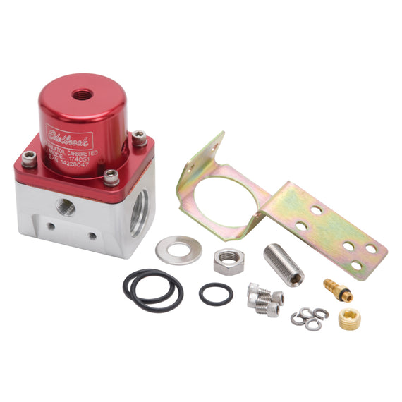 Edelbrock Fuel Pressure Regulator Carbureted 180 GPH 5-10 PSI -10 In/Out -6 Return Red/Clear 174051