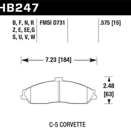 Hawk 97-12 Corvette/01-04 Z06/05-09 Z51/05-06 Pontiac GTO Blue 9012 Race Front Brake Pads HB247E.575