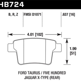 Hawk 05-07 Ford Five Hundred / 08-09 Ford Taurus Performance Ceramic Street Rear Brake Pads HB724Z.637