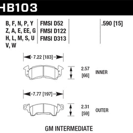 Hawk 76-77 Chevrolet Camaro LT / 72 Camaro Z28 / 69-81 Camaro Black Race Front Brake Pads HB103M.590