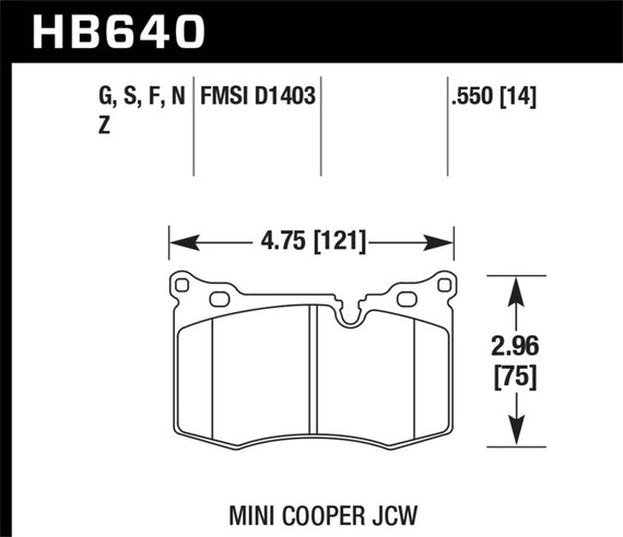 Hawk 09-10 Mini Cooper Performance Ceramic Street Front Brake Pads HB640Z.550