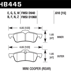 Hawk Performance HB445Z.610 Performance Ceramic Disc Brake Pad Fits 02-09 Cooper HB445Z.610