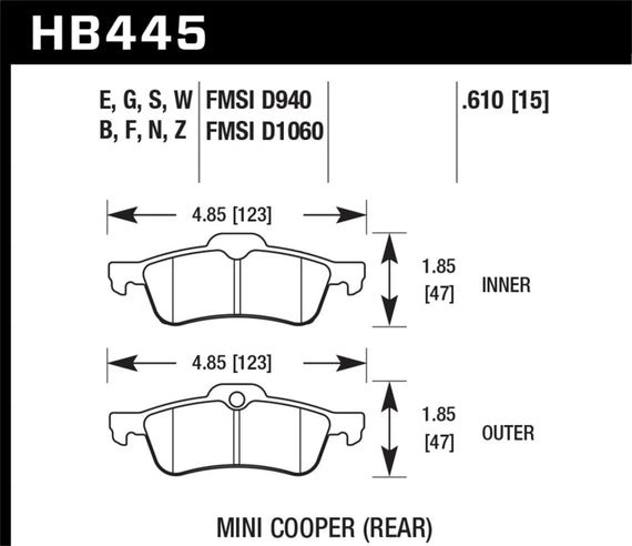 Hawk 02-08 Mini Cooper DTC-60 Race Rear Brake Pads HB445G.610