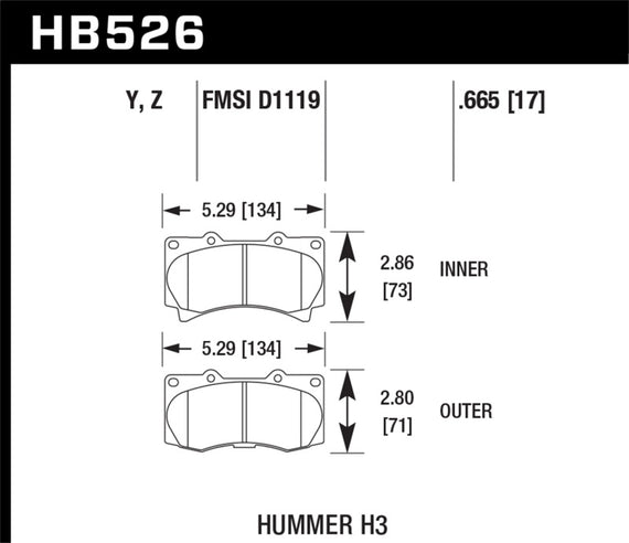 Hawk 08-10 Hummber H3/H3T Performance Ceramic Street Front Brake Pads HB526Z.665