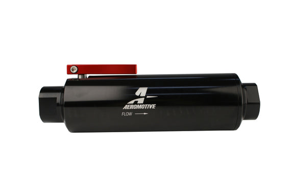 Aeromotive In-Line AN-12 Filter w/Shutoff Valve 100 Micron SS Element - Black Anodize Finish 12332
