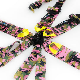 NRG FIA 6pt 2in. Shoulder Belt for HANS Device/ Rotary Cam Lock Buckle/ 3in. Waist Belt - Pink Camo SBH-HRS6PCPKCAMO