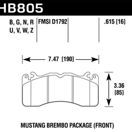 Hawk for 15-17 Ford for Mustang Brembo Package DTC-50 Front Brake Pads - hawkHB8 HB805V.615