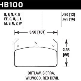 Hawk Wilwood DL/Outlaw/Sierra DTC-50 Brake Pads HB100V.625