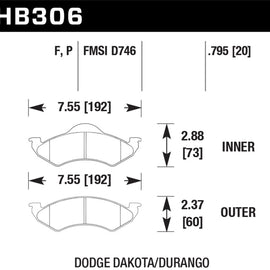 Hawk 98-99 Dodge Durango / 1999 Dodge Dakota Super Duty Front Brake Pads HB306P.795