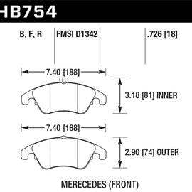 Hawk 10-16 Mercedes-Benz E350 / 12-16 Mercedes-Benz SLK350 HPS Street Front Brake Pads HB754F.726