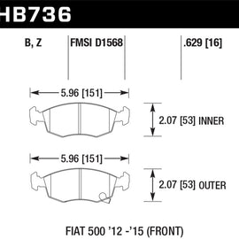 Hawk Performance Ceramic Brake Pads For 12-16 Fiat 500 HB736Z.629 HB736Z.629