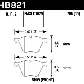Hawk 10-15 BMW 760Li / 11-15 BMW B7 Alpina/B7 Alpina xDrive Performance Ceramic Front Brake Pads HB821Z.756