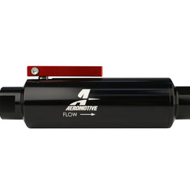 Aeromotive In-Line AN-10 Filter w/Shutoff Valve 100 Micron SS Element - Black Anodize Finish 12331