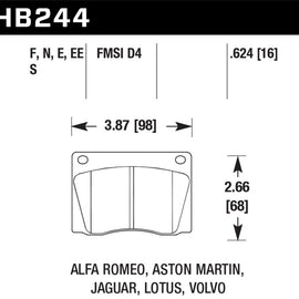 Hawk Blue Jaguar/Aston Martin/Alfa Romeo/Lotus Blue-9012 Front Race Brake Pads HB244E.624