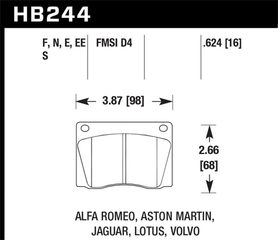Hawk 72-74 Jaguar XJ12 / 72-75 XJ6 HT-10 Race Front Brake Pads HB244S.624