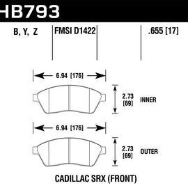 Hawk 10-16 Cadillac SRX Performance Ceramic Street Front Brake Pads HB793Z.655