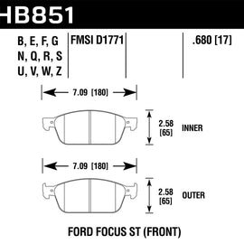 Hawk 15-16 Ford Focus ST Blue 9012 Race Front Brake Pads HB851E.680