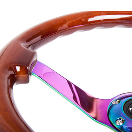 NRG Reinforced Steering Wheel (350mm / 3in. Deep) Classic Dark Wood w/4mm Neochrome Solid 3-Spoke RST-036BR-MC