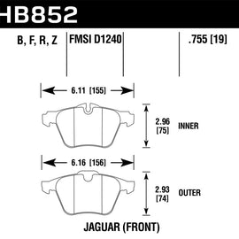 Hawk 05-09 Jaguar XJR / 10-15 Jaguar XJ HPS Street Front Brake Pads HB852F.755
