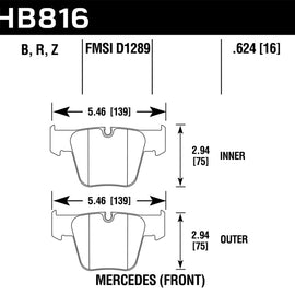 Hawk for 08-14 Mercedes-Benz CL63 AMG/CL65 AMG HPS 5.0 Front Brake Pads - hawkHB HB816B.624