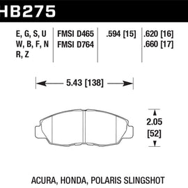 Hawk Honda 1996-2005 Civic / 1990-2002 Accord DTC-30 Front Racing Brake Pads HB275W.620