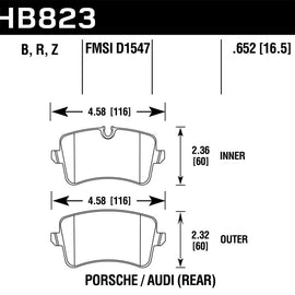 Hawk 13-17 Audi S6/S7/S8 / 12-17 Audi A6 Quattro/A7 Quattro Street Race Rear Brake Pads HB823R.652