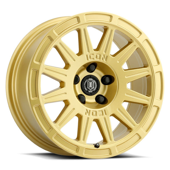 ICON Ricochet 15x7 5x100 15mm Offset 4.6in BS 56.1mm Bore Gloss Gold Wheel 7015705046GG