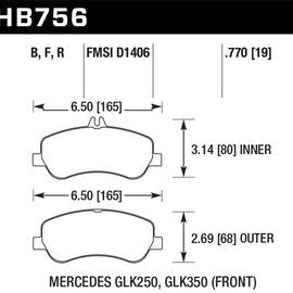 Hawk 10-15 Mercedes-Benz GLK350 / 13-15 Mercedes-Benz GLK250 HPS Street Front Brake Pads HB756F.770