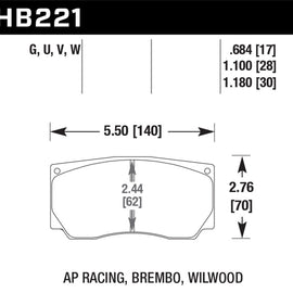 Hawk AP Racing/Wilwood 17mm DTC-70 Race Rear Brake Pads HB221U.684