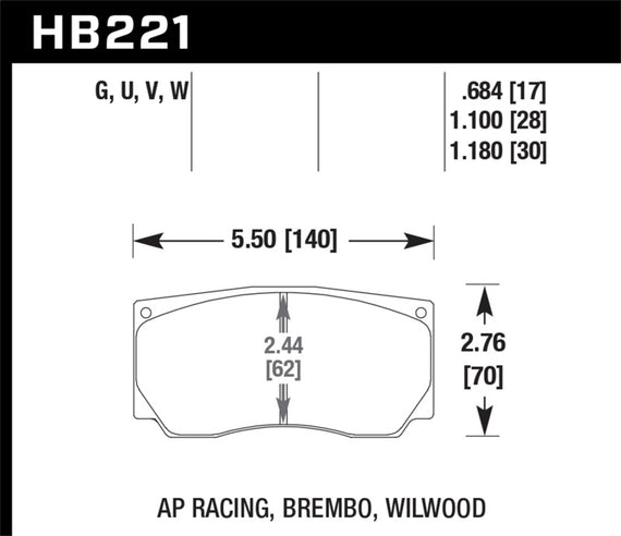 Hawk AP Racing/Wilwood 17mm DTC-70 Race Rear Brake Pads HB221U.684