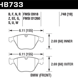 Hawk 11-13 BMW Z4 sDrive35is HPS 5.0 Street Front Brake Pads HB733B.748