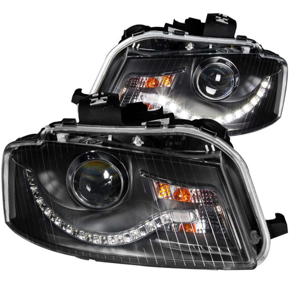 ANZO 2006-2008 Audi A3 Projector Headlights Black (R8 LED Style) 121322