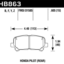 Hawk 12-15 Honda Pilot Performance Ceramic Street Rear Brake Pads HB863Z.605