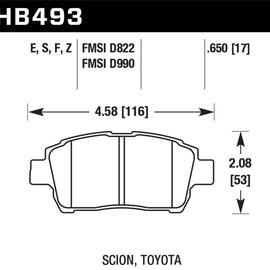 Hawk HB493E.650 Front Blue 9012 Brake Pads for Toyota Prius Standard Model HB493E.650
